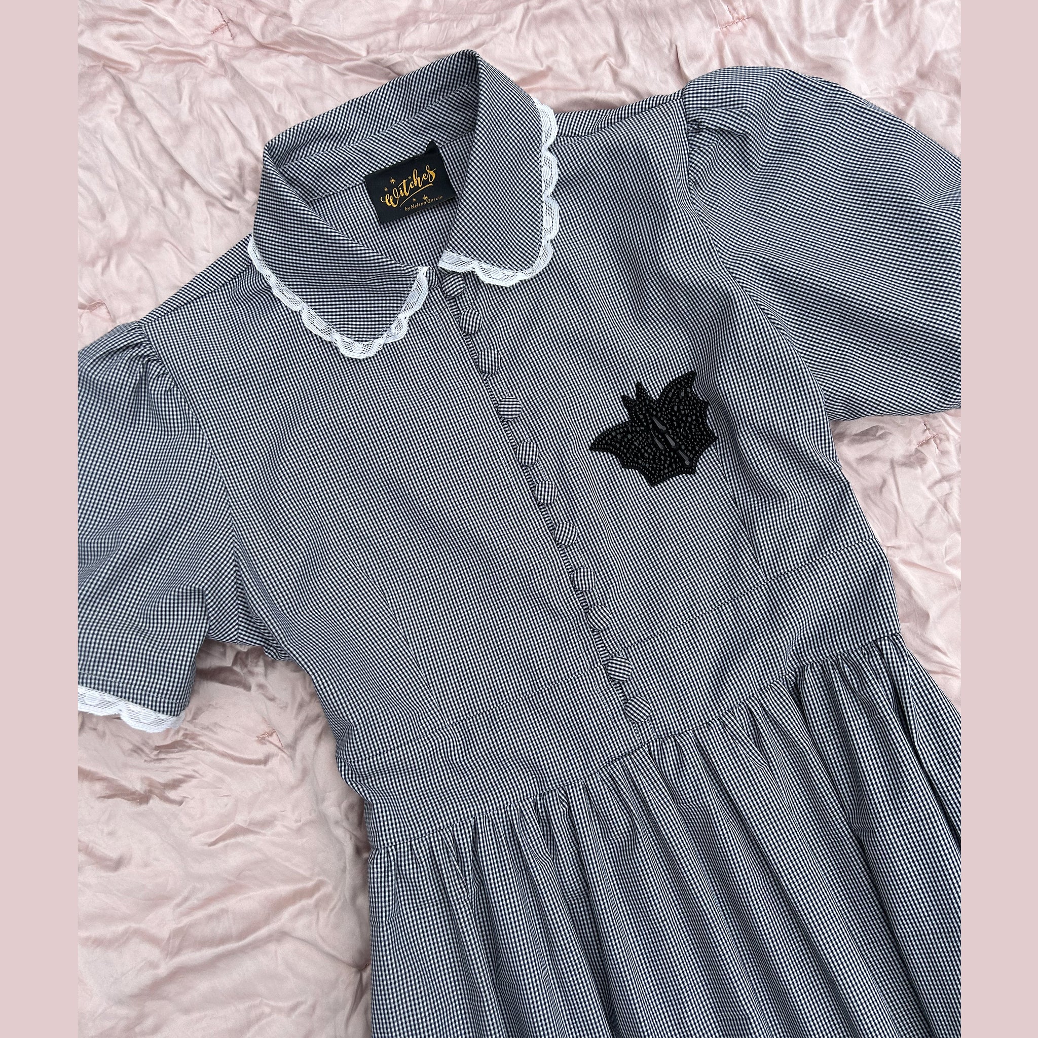 Black Gingham Dark Cottagecore Dress Witches by Helena Garcia Black Gingham Dark Cottagecore Dress Witches by Helena Garcia