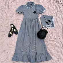 Load image into Gallery viewer, Black Gingham Dark Cottagecore Dress