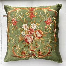 Load image into Gallery viewer, Green Cushion Cover embroidered with Rose and Bows