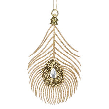 Load image into Gallery viewer, Gold Peacock Feather Ornament