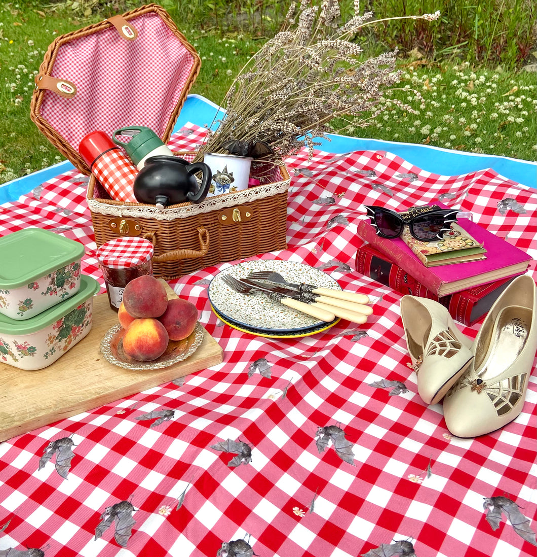 Gingham Bat and Daisy Picnic Blanket Witches by Helena Garcia