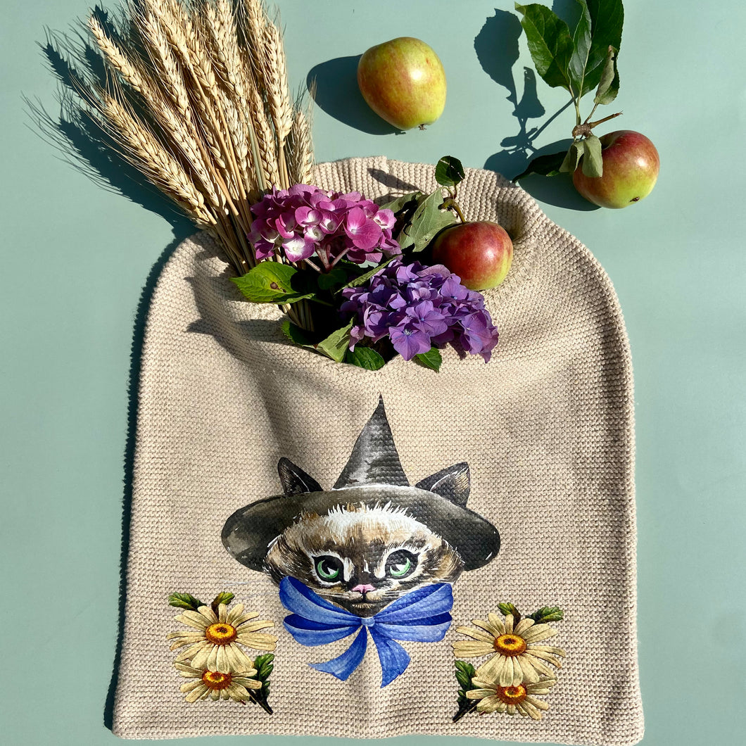 Kitten Witch Knitted Tote Bag