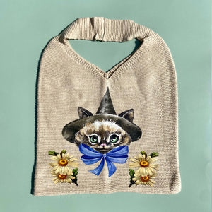 Kitten Witch Knitted Tote Bag